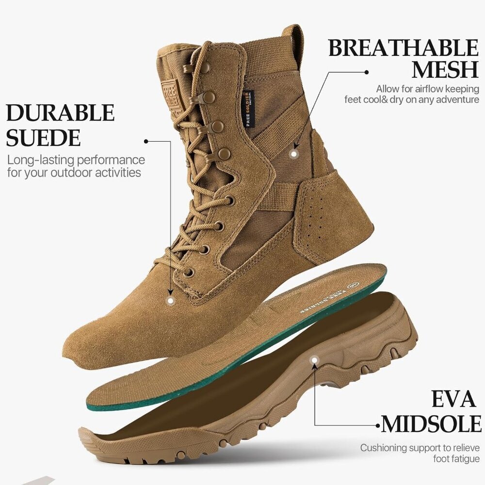 Men's Suede Leather Bright Brown 8" Lightweight Military Work Combat Desert Boot - Picture 5 of 8